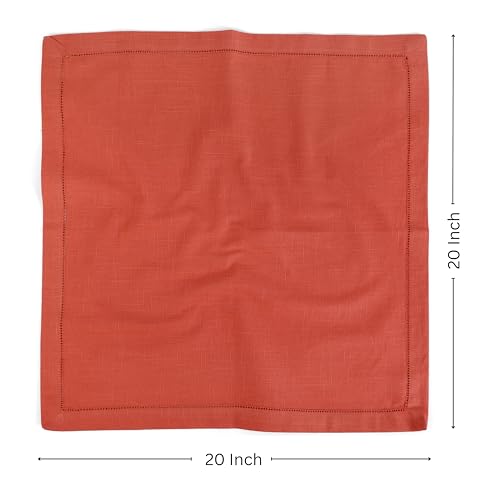 FINGERCRAFT Hemstitched Cotton Table Napkins – Set of 6, 20x20 Inch, 100% Cotton Cloth Napkins with Faggoting Stitching – Durable & Elegant for Parties, Hotels, Everyday Use (Rust Slub)