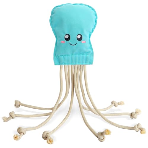 SCHITEC Dog Rope Toys, Plush Crinkle Tug of War Toy for Small Medium Large Dogs, Interactive Octopus Stuffed Chew Toy for Puppy Teething