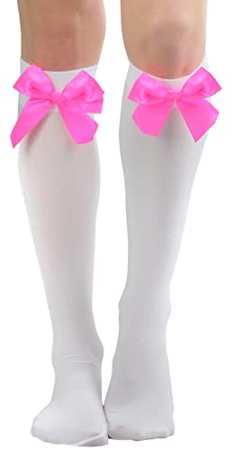 Image of ToBeInStyle Women's Opaque Knee High Nylon Fashion Socks Solid & w /Front Satin Bow
