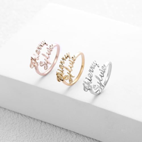 JINMA Personalized Name Ring for Women, Custom Adjustable 1-5 Name Ring, Gift for Women Mom Engagement Wedding Christmas Gift — view 2