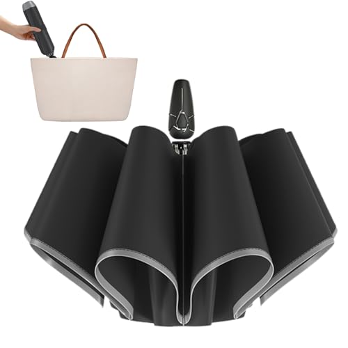 Parapluie de voyage automatique anti-UV compact doté de bandes réfléchissantes de sécurité