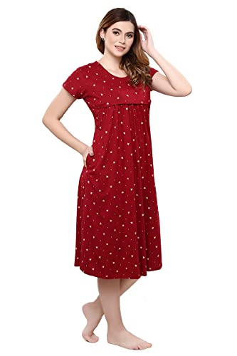 Image of TIGYWIGY Women's Cotton Printed Knee Length Maternity /Feeding /Nursing Nighty