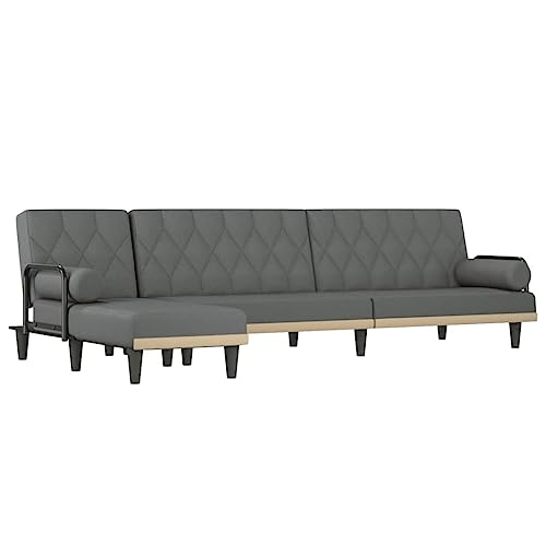 KTHLBRH Sofá cama en forma de L, gris oscuro, 260 x 140 x 70 cm, de tela, para salón, dormitorio, estudio, oficina, salón