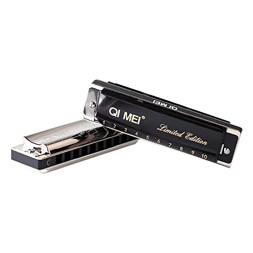 10-Hole 20-Tone Blues Harmonica C Key Phosphor Bronze Reed Ten-Hole Harmonica For All Ages Recommended For Beginners (Black) #TOP5