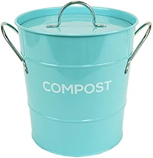 Metal Kitchen Compost Caddy - Composting Bin for Food Waste Recycling (Light Blue)