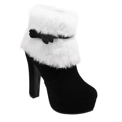 Bottines femme hiver haut de gamme en daim noir à talon aiguille et plateforme