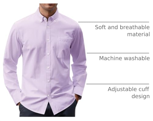 Image of J.VER Men's Oxford Shirt Solid Casual Button Down Collar Shirts Long Sleeve Dress Shirts with Pocket