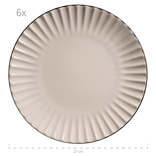 MÄSER 931967 Serie Osita Retro Tafelservice für 6 Personen mit Wellenform, 18-teiliges rundes Geschirrset mit Speiseteller, Dessertteller und Müslischale, Essgeschirr Set, Steinzeug, Cremeweiß