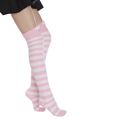 Thigh High Fuzzy Socks Cute Animal Coral Fleece Over the Knee Thigh High Long Stockings Warm Stripe3