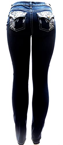 LA Idol Jack David/Sexy Couture Jean Classic Rhinestone Studded Denim Bootcut/Skinny Jeans Stretch (0, Sound Girl Dark Skinny)