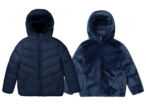 maoo garden Girls Winter Reversible Puffer Jacket Kids Heavyweight Faux-Down Fuzzy Fleece Lined Water-Resistant Coat4