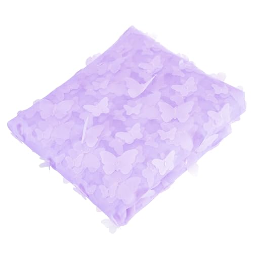 sourcing map Rollos de tela de tul, tela bordada de mariposa de 2 yardas para bodas, fiestas de cumpleaños, telón de fondo, color morado claro