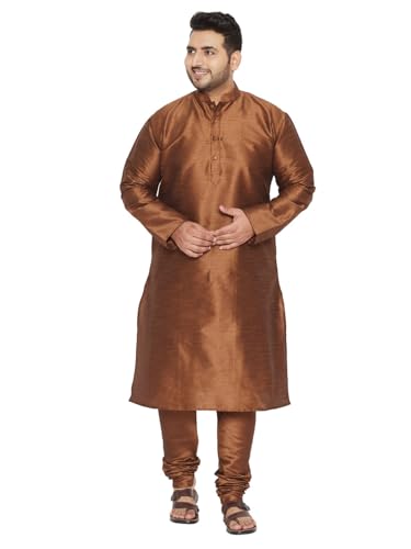 Image of Vastramay Plus Men's White Silk Blend Kurta Pyjama Set VPLUSMKWH001nPBL 44 | Independence Day