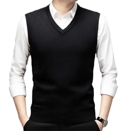 Men’S Sleeveless V-Neck Knit Sweater Vest Single Breasted Business Solid Pullover