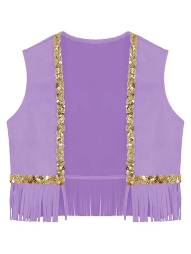 Girls Western Party Vest Faux Suede with Sequins Tassel Trim Open Front Waistcoat