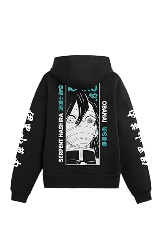 Image of Anime Inspired Design Unisex Pullover Hoodie, Black, Graphic Print Front and Back