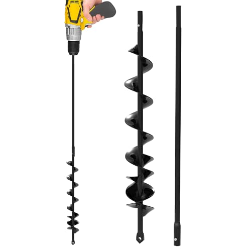 Auger Drill Bit for Planting 2x32'' - with Extension - Spiral Hole Planter for Bulbs, Fence Posts, and Umbrella Holes - 3/8'' Hex Drive Drill- Gardening Hole Digger Yard Tools