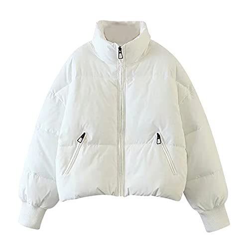 mmknlrm Jaqueta de inverno com zíper manga longa e zíper para mulheres Casaco folgado com mangas cur