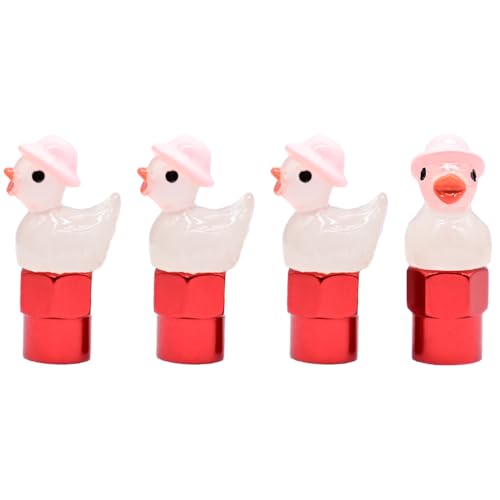 4-Pack Handmade Glow-in-The-Dark Pink Duck Valve Stem Caps for Schrader Valves, Adorable Car & Bike Accessory, Cute Auto Decor, Unique Wheel Accent, Fun Gift for Car Enthusiasts