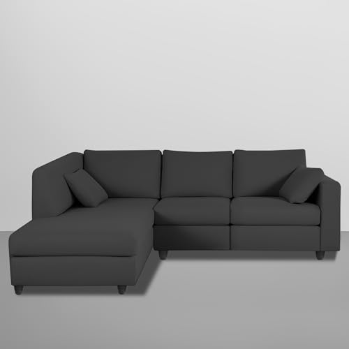 Image of Florian LHS 4 Seater L Shape Sofa Set for Living Room (Black Fabric) Premium Fabric Sofa