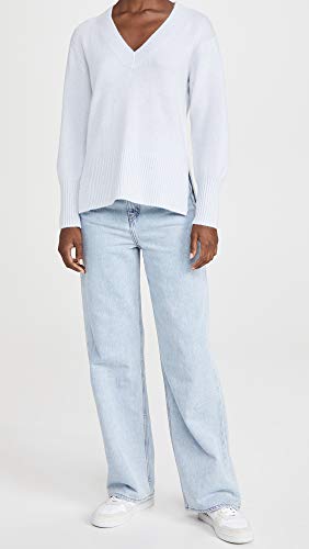 Image of Vince, Women's, Ribbed Hem V-Neck Tunic, Heather Powder Blue, Medium