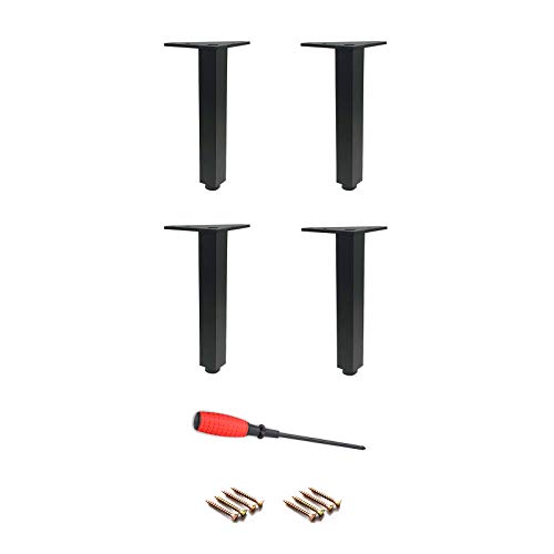 GAROEN Paquete de 4 Patas Ajustables para Muebles, cuadradas, para sofá, estantes, mesas y Cocina, con Placa de Montaje Triangular (Negro, 12 cm/4,7 Pulgadas)