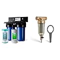 iSpring WGB21BM 2-Stage Whole House Water Filtration System, 10”x4.5” & Manganese Reducing Filters, 1" Ports & WSP-100 Reusable Whole House Spin Down Sediment Water Filter, 1" MNPT + 3/4" FNPT, Brass