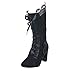Ctreela Western Cowgirl Mid Calf Boots Lace up Retro Cowboy Boots Chunky Mid Heel Riding Boot Fashion Winter Shoes for Women