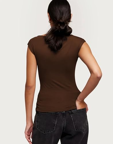 Image of SIGHTBOMB Ultra Soft Fabric Afford LUX Edition Double Layered Boat Neck Folded Cap Sleeves SOFTLINE Cuddle TOP for Women