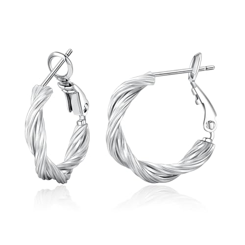 Lightweight Twisted Hoop Earring Hypoallergenic 925 Sterling Silver Twist Earring for Women Trendy 14k Gold Plated Braided Hoop Earrings Gift for Chrismas Birthday 20/30/40mm