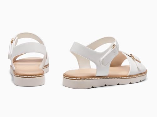 Image of Coutgo Girls Sandals Open Toe Summer Dress Shoes Adjustable Buckle Ankle Strap Comfortable Flats