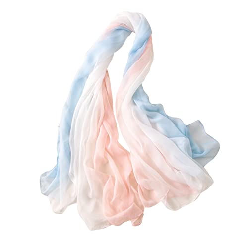 TENDYCOCO Unique Women's Gradient Chiffon Silk Scarf 170x145cm UV Protection Soft Summer Shawl Light Blue and Pink Versatile Fashion Accessory for Women