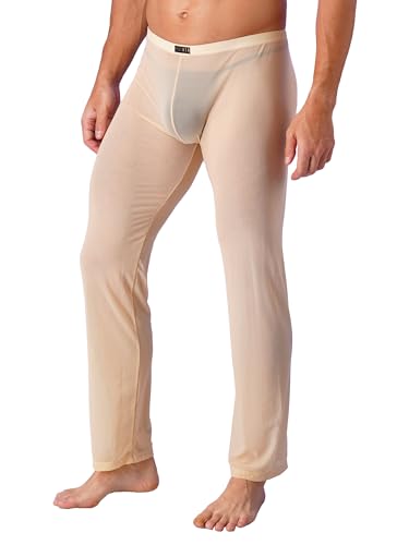 Men's See Through Mesh Sheer Long Pants Legging Tights Elastic Sleep Bottoms Underwear2