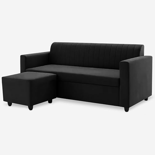 Image of Rosebell - Black Velvet L-Shape Sofa | Right-Hand 4-Seater Sectional Corner Couch for Stylish Living Rooms, Offices & Guest Spaces