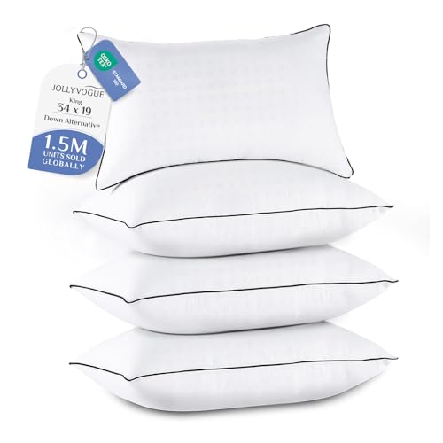 JOLLYVOGUE King Size Pillows Set of 4 Collection Bed Pillows for Sleeping Hotel Quality Pillows for Side Back and Stomach Sleepers Soft and Supportive Oeko-Tex Certified Down Alternative Filling