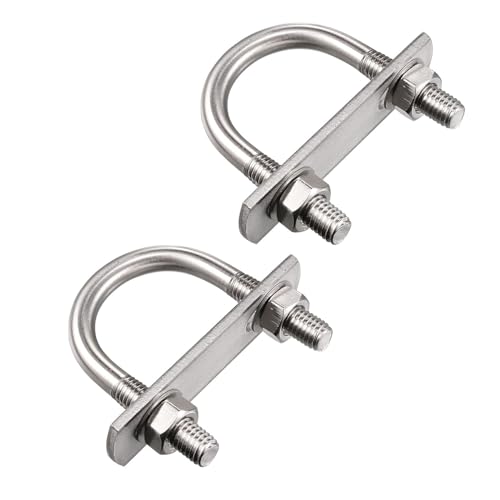 Image of TA-VIGOR 2 Sets M8 Round U Bolts, 33mm Inner Width 60mm Length Steel U Bolts with Nut, Plate, Washer for Attaching Pipe, Conduit, Cable, Tube, Brackets, Boat and Trailer