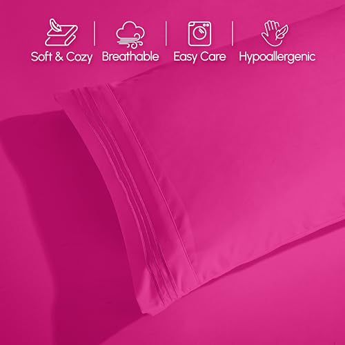 Elegant Comfort Luxurious 1500 Premium Hotel Quality Microfiber 4-Piece Sheet Set, 18-24 Inches Deep - Extra Deep Pocket Sheets - Ultra Soft 4PC Deep Pocket Sheets, Queen, Hot Pink