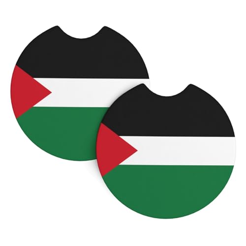 Lot de 2 sous-verres imprimés drapeau de l'État de Palestine pour voiture, décoration d'intérieur, protection de table, 6,9 cm de diamètre