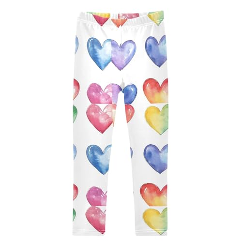 Watercolor Colorful Love Hearts Girls Leggings Kids Yoga Pants Dance Active Tights 4T