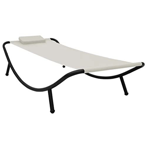 Plumbpyr Cama de jardín crema 200 x 90 cm de acero con tejido Oxford resistente a la intemperie, cojín acolchado, marco estable para terraza, balcón, jardín para relajarse y tomar el sol