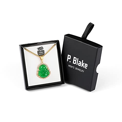 P.blake Green Laughing Buddha Buddah Necklaces For Women Men,Ice Out Buddha Pendant For Men Women With Stainless Steel Chain 24 Inches #TOP4