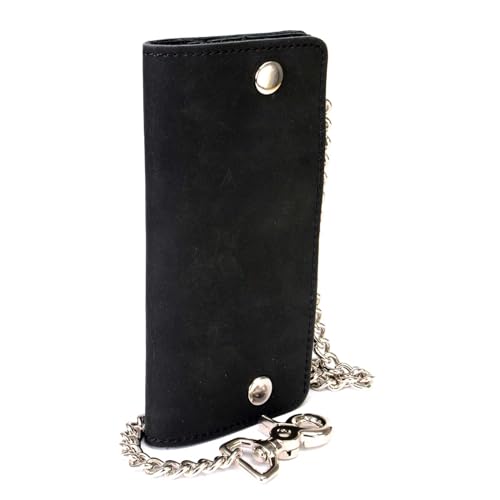Image of Milwaukee Leather MLW7889 Men's 7.5 inch Black Premium Leather Soft Biker Wallet - Bi-Fold Anti-Theft Stainless Steel Chain