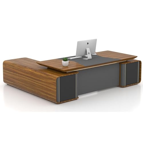 Image of Lakdi The Furniture Co Director Office Table for Boss & Executive | Unique Design L Shape CEO Table Made in MDF with Laminte | with Drawers and Pedestal & Openable Shutter - LDL-521