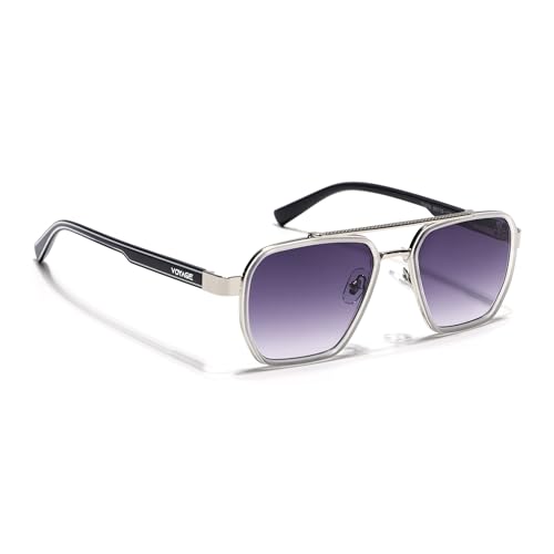 Image of Voyage Square UV Protected Sunglasses for Men & Women (Grey & Clear Lens | Grey & Black Frame - MG7581)