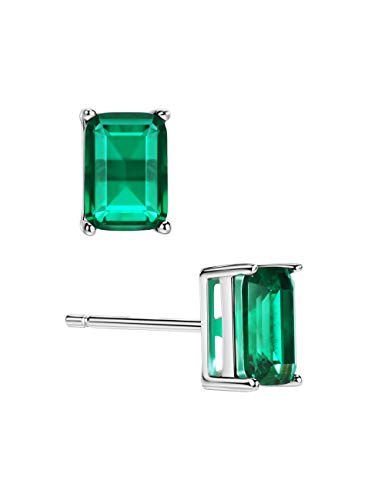 Michooyel Sterling Silver 1.2Ct Synthetic Emerald Stud Earrings Solitaire 4 Prongs Setting Baguette Earrings For Women Girls #TOP20