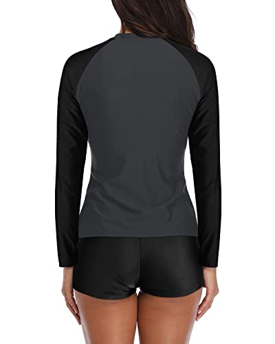 Aqua Eve Women Two Piece Rash Guard Long Sleeve Swimsuit Swim Shirt With Shorts Modest Bathing Suit Upf 50+ Black M #TOP1