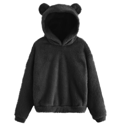 Akklian 2PC Women's Y2k Cute Teddy Bear Fleece Hoodie Sweatshirt Winter Fuzzy Warm Teen Girls Long Sleeve Sweaters Pullover2