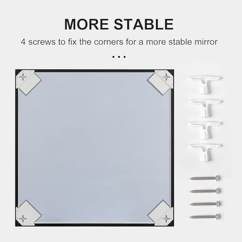 LEDLUX 24x24 Inch Black Bathroom Mirror, Copper-Free Mirror, Aluminum Alloy Frame Vanity, Rectangle Wall Mounted Modern Mirror for Bedroom/Living Room/Porch Horizontal or Vertical by LEDLUX - Image 7