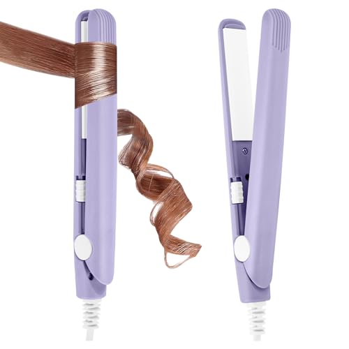 LOPHE Plancha Pelo para Viajes, 2 en 1 Mini Alisador de Pelo, Rizador de Pelo Pequeño Portátil, Mini Rizador de Doble Propósito, Apto para Todo Tipo de Cabello (Púrpura Noble)