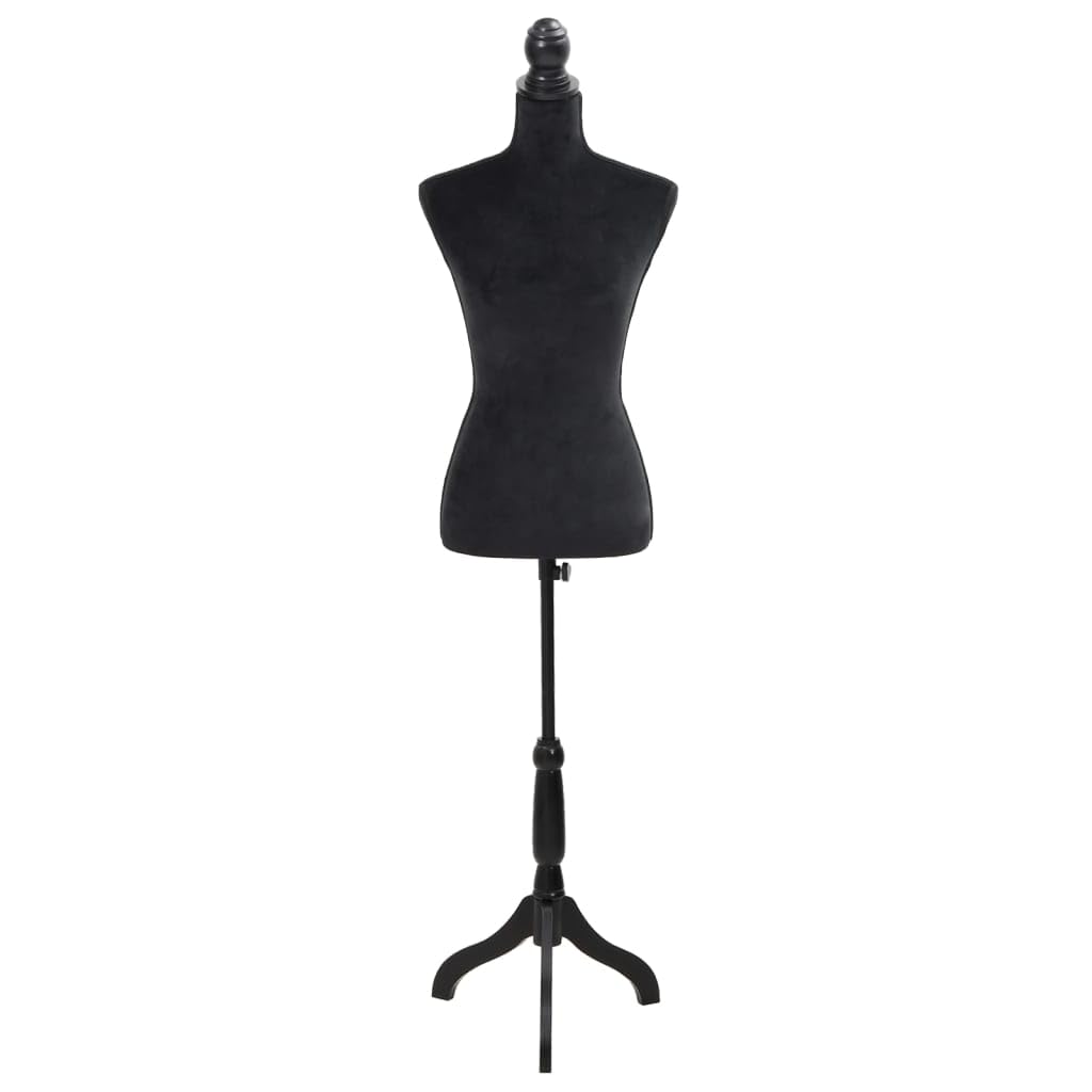 Samt Schneiderbüste, weibliche Schaufensterpuppe höhenverstellbar von 133 bis 168 cm, schwarzer Torso mit Stativ für Mode, Textil und Dekoration